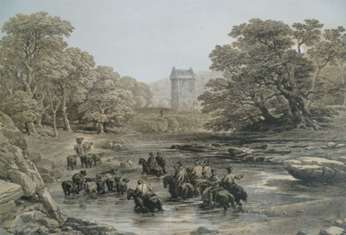 Reivers at Gilnockie Tower, from a 19th-century print